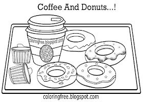 Raspberry jam strawberry chocolate donut Irish cream coffee and doughnuts coloring sheets for adults