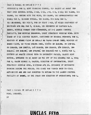 UFO Report at  Missile Sites - Whiteman AFB, Missouri (D) 9-7-1964