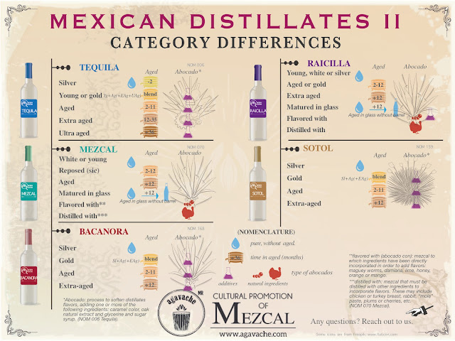 Mezcal, Tequila, Bacanora, Raicilla y sotol