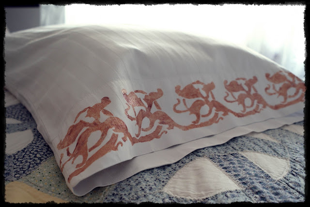 stenciled pillow case