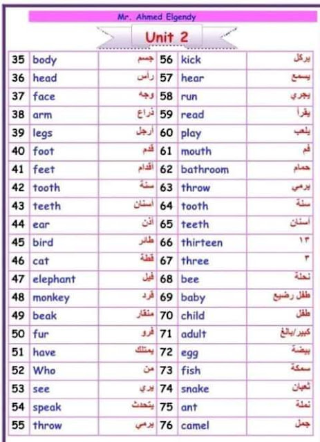 كلمات منهج اللغة الانجليزية الصف الثاني الابتدائي الترم الأول connect 2