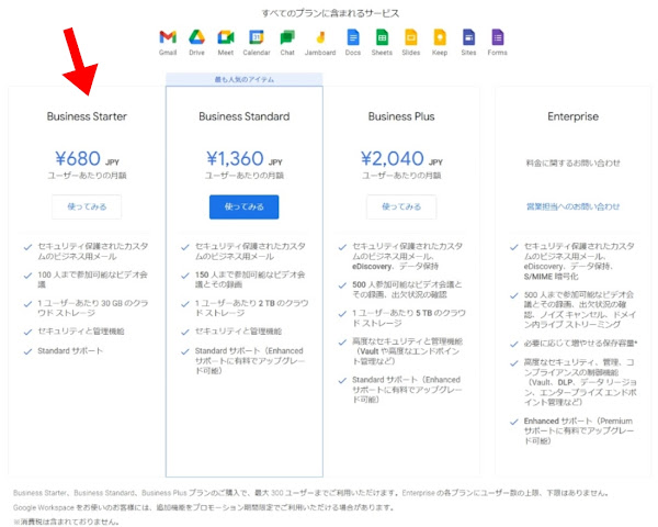 グーグル・ワークスペース・サービス比較