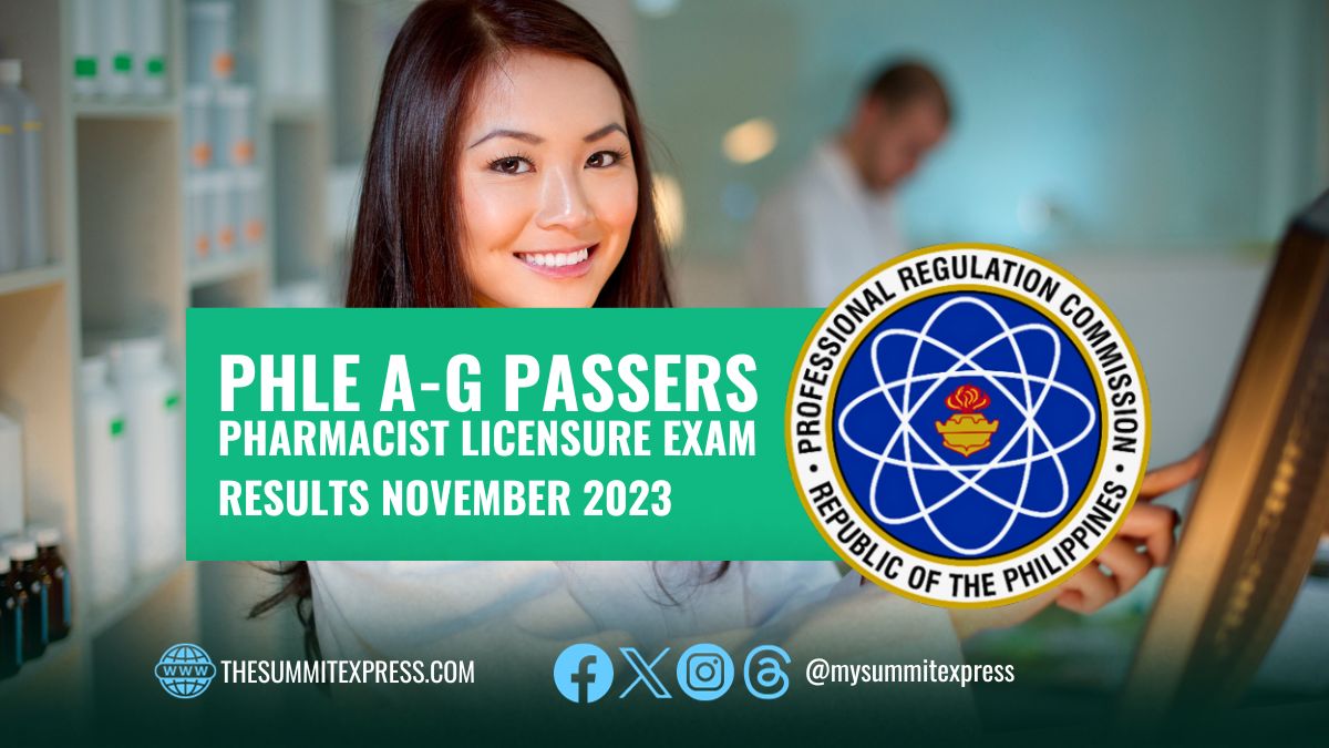 A-G PASSERS: November 2023 Pharmacy board exam PhLE result