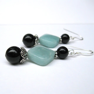 Amazonite Onyx and Bali sterling silver earrings by MarlaFayeCreations on Etsy