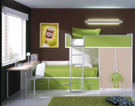 Dormitorio infantil decorado en verde