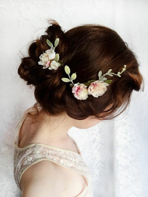 long wedding hair with flowers