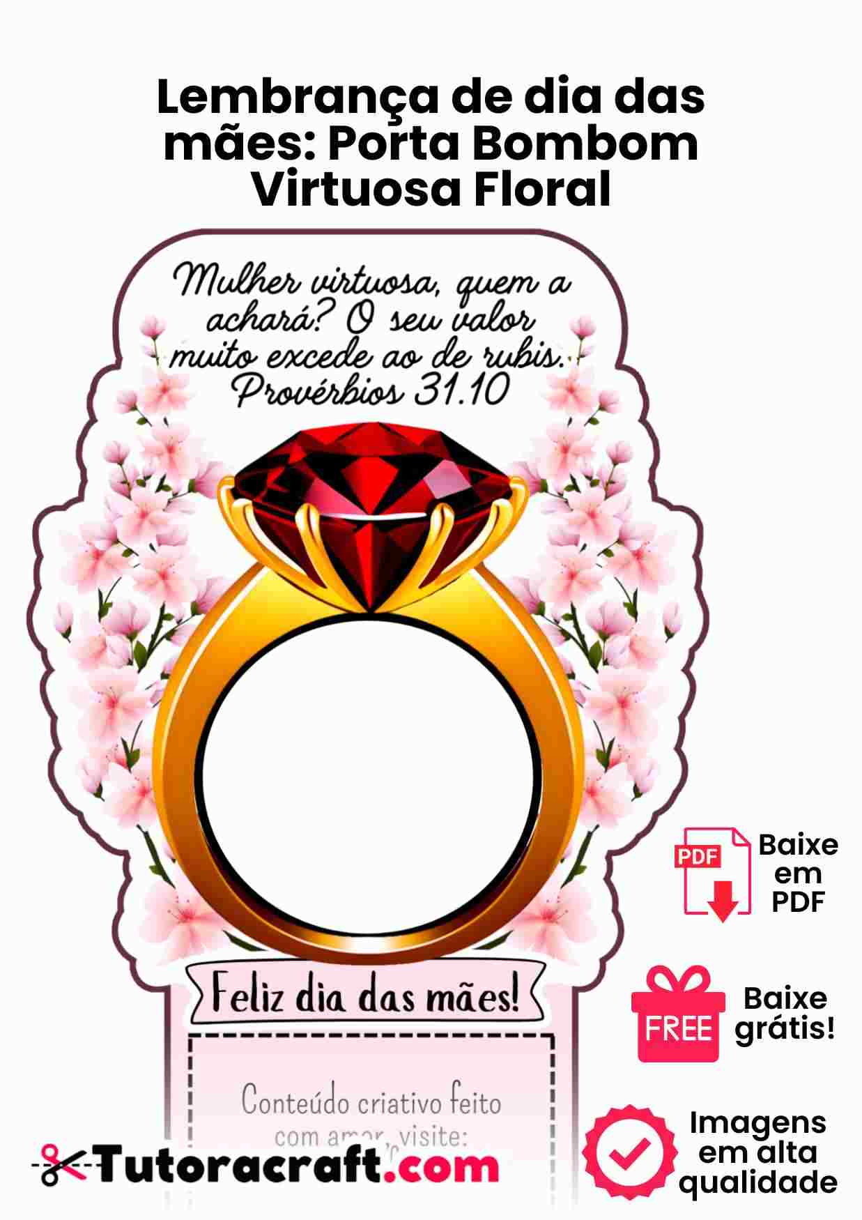 Porta Bombom Virtuosa floral grátis para imprimir