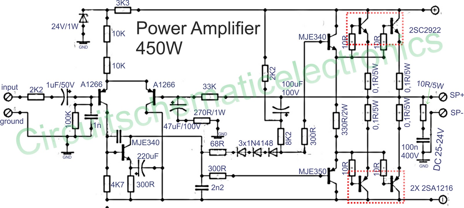 450W audio power amplifier circuit Gambar Skema 