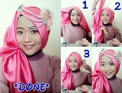 Kumpulan Gambar Tutorial Hijab Pashmina Satin untuk Pesta Pernikahan  Kumpulan Contoh Kreasi 