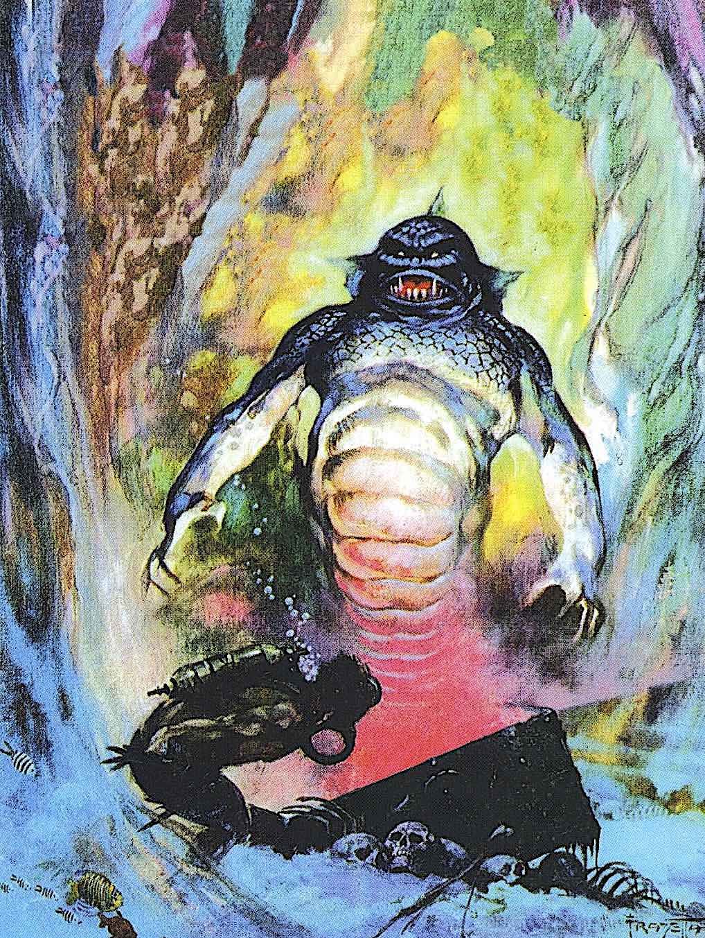 Frank Frazetta artwork 1966, a demon guards the ancient treasure