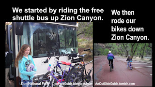 Zion National Park - Bike Riding Shuttle Bus - We start by riding the free shuttle bus up Zion Canyon - Then we rode down Zion Canyon