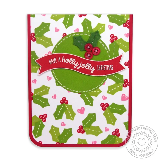 Sunny Studio Stamps: Holly Christmas Card using Free Bonus Die (& Gleeful Reindeer sentiment)