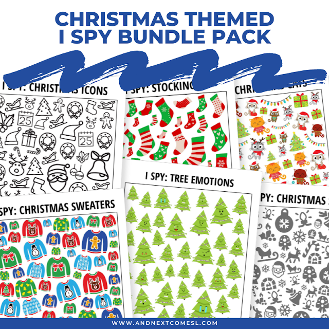 Printable Christmas themed I spy games for kids