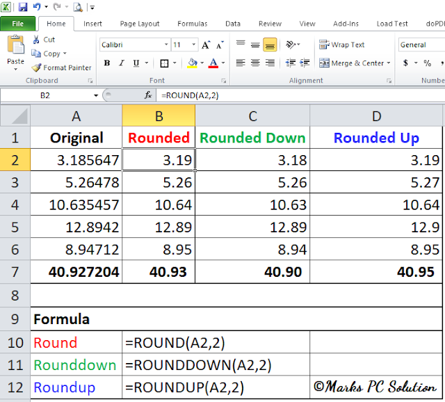 Rouding Numbers Formula in Excel