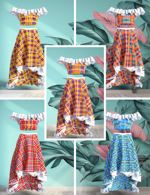 Embrace Caribbean Elegance with Madras Dress for Genesis 9 in Daz Studio
