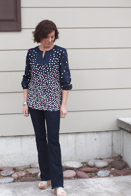 McCall's 7284 blouse made with a polka dot border print