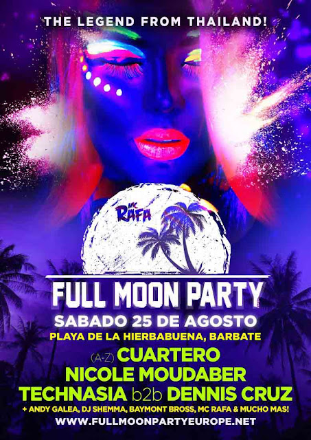 full moon party, barbate, cádiz, españa, line up, house, tech house, deep house, techno, música, música electrónica, dj, eventos, festival