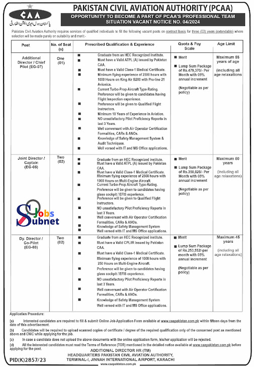 Pakistan Civil Aviation Authority PCAA Karachi Jobs 2024 Last Date