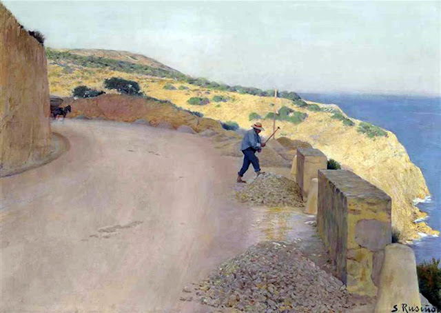 Hombre en Paisaje, Garraf, Santiago Rusiñol y Prats, Pintor español, Jardines y Parques, Paisajes de Santiago Rusiñol, Pintores Catalanes, Pintura española, Jardines de Aranjuez, Jardines de españa, Paisajes de Santiago Rusiñol, Jardins d'espanya