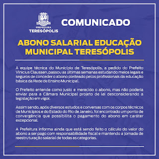 Comunicado - Abono salarial educação Municipal de Teresópolis