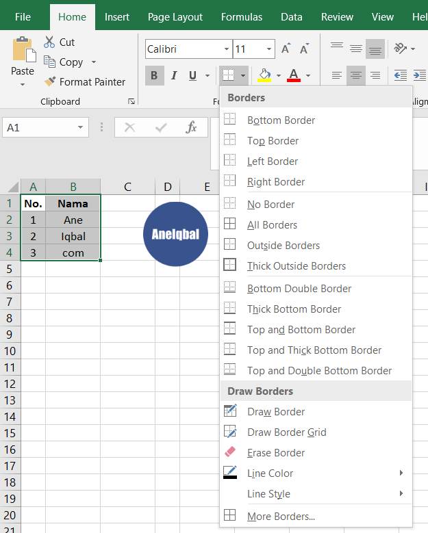 Cara Membuat Garis di Excel (Garis Kolom dan Baris)  AneIqbal