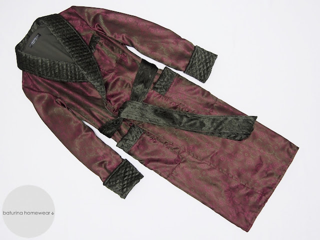 Men's red silk dressing gown paisley robe quilted long