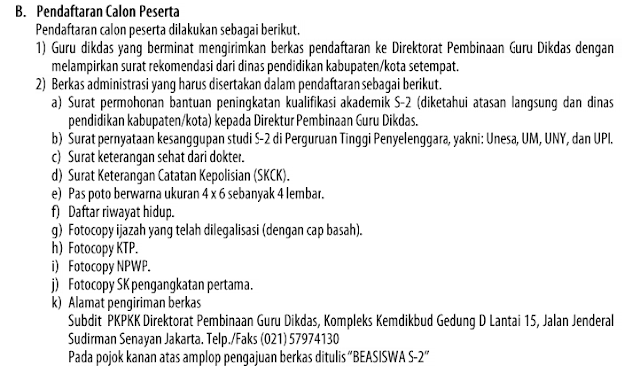 Beasiswa/Bantuan Peningkatan Kualifikasi Akademik S2 Bagi Guru Dikdas ( SD/SMP) tahun 2016