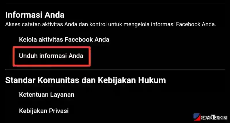 fitur unduh informasi facebook