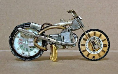 Motorbike art made from watch parts