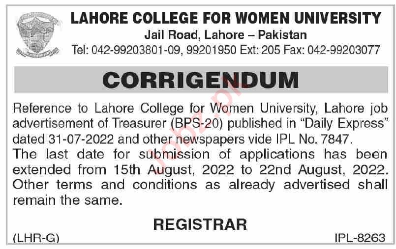 Latest Lahore College For Women University LCWU Education Posts Lahore 2022