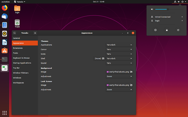 Dark menus Yaru Ubuntu 19.10