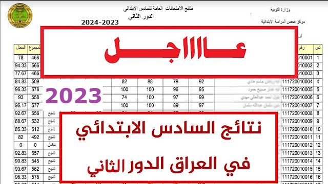 نتائج السادس الابتدائي الدور الثاني 2023 لجميع المحافظات العراقية