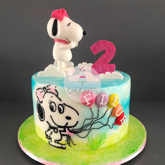 snoopy cake chucakes fondant singapore girl balloons draw sketch cloud clouds