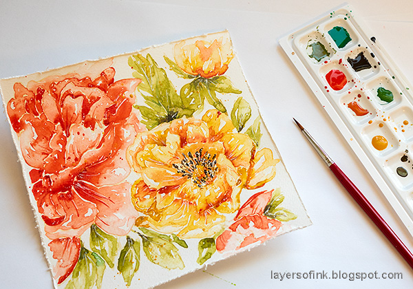 Layers of ink - Watercolor Peony Tutorial by Anna-Karin Evaldsson. Paint with Kuretake Gansai Tambi.