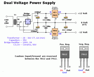 7812&7912  12 Vdc Dual Power Supply Circuit