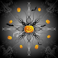 Abstract Halloween Background With Bats and Pumpkins