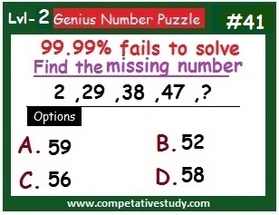 Number Puzzle: Find the missing number: 2, 29, 38, 47, ?