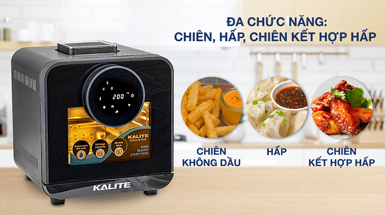 Lò chiên không dầu kết hợp hấp Kalite STEAM STAR 15 lít