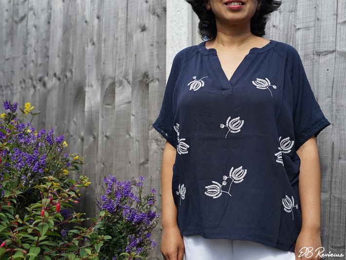 Cotton Traders Floral Embroidered Crinkle Top