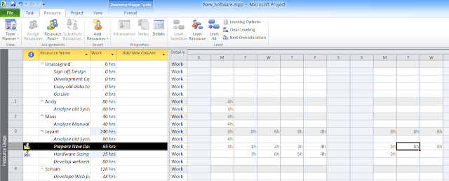 Resource Usage view after manual adjustment.