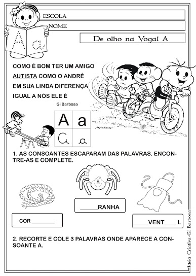 Atividades Letras do Alfabeto com texto  Turma da Mônica