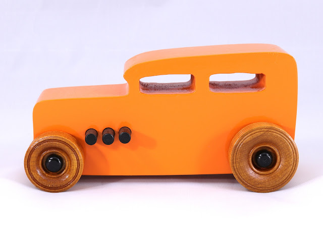 Handmade Wooden Toy Car Hot Rod 1932 Ford Sedan Hot Rod Freaky Ford Orange Black