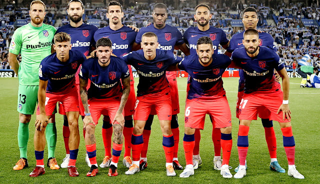 CLUB ATLÉTICO DE MADRID. Temporada 2021-22. Oblak, Felipe, Savic, Kondogbia, Matheus Cunha, Reinildo. Marcos Llorente, Rodrigo De Paul, Griezmann, Koke y Carrasco. REAL SOCIEDAD DE FÚTBOL DE SAN SEBASTIÁN 1 CLUB ATLÉTICO DE MADRID 2 Domingo 22/05/2022, 22:00 horas. Campeonato de Liga de 1ª División, jornada 38. San Sebastián, Guipúzcoa, Reale Arena: 23.586 espectadores. GOLES: 0-1: 50’, Rodrigo De Paul. 0-2: 68’, Ángel Correa. 1-2: 90+3’, Guridi.