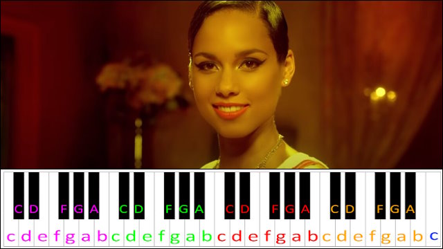 Girl On Fire by Alicia Keys (Hard Version) Piano / Keyboard Easy Letter Notes for Beginners