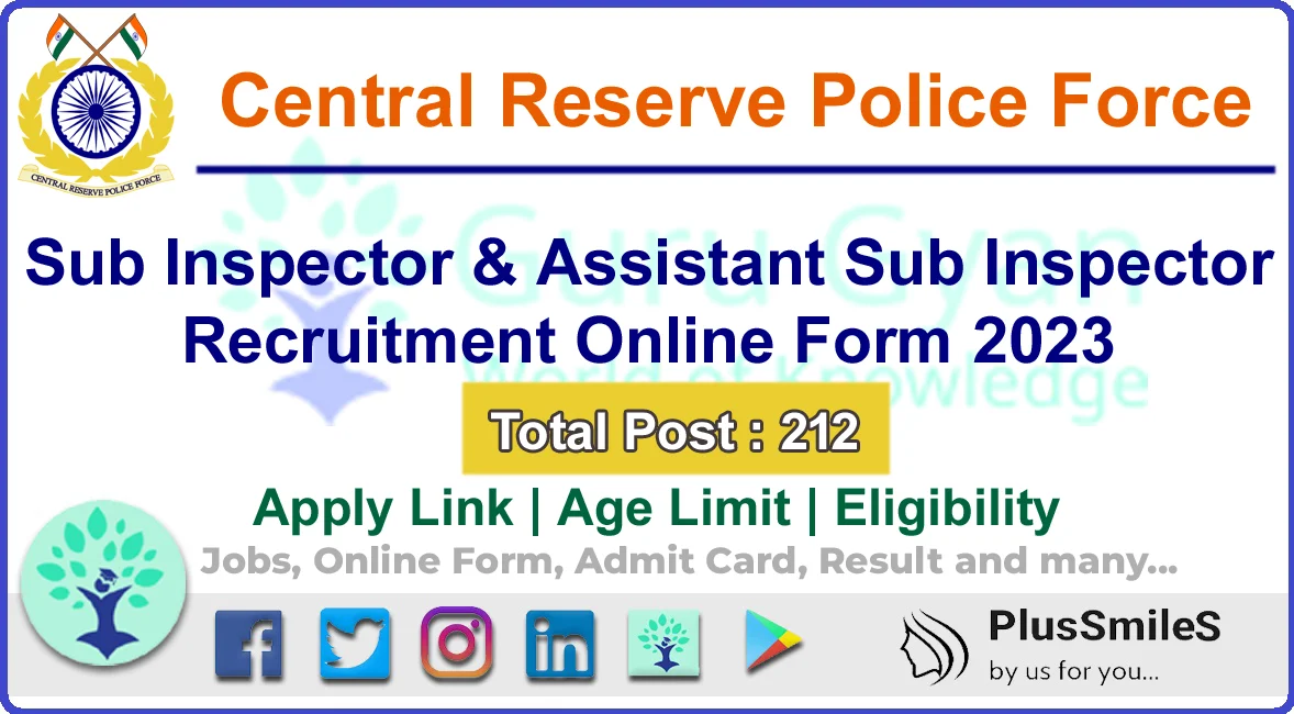 CRPF SI and ASI Online Form 2023