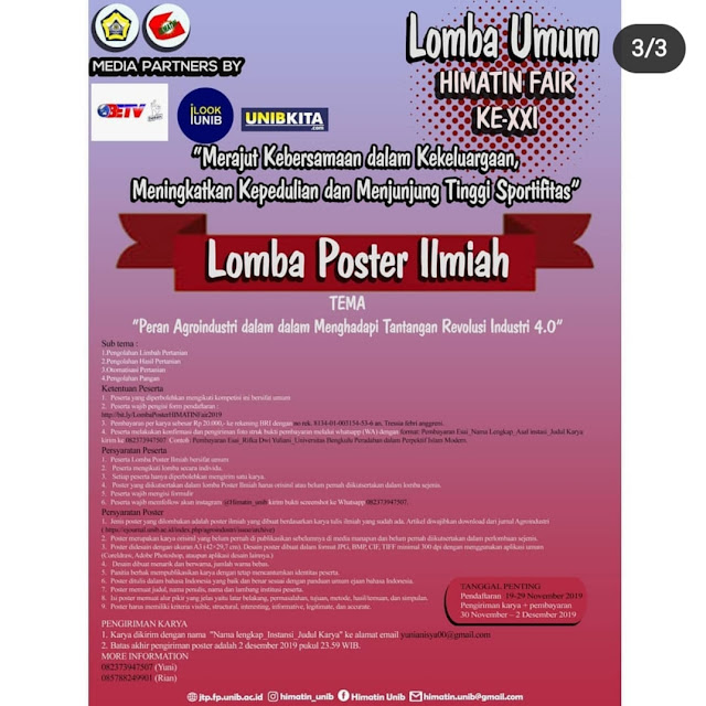 Lomba Essay, Poster dan Puisi Nasional Universitas Bengkulu 2019