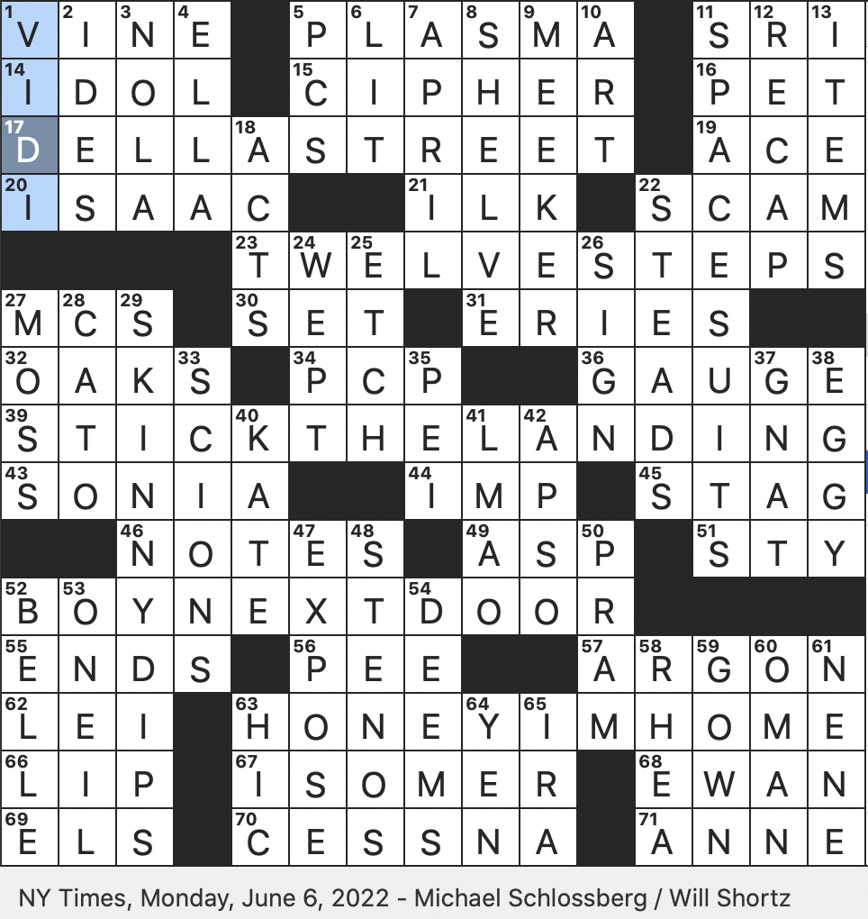 Rex Parker Does the NYT Crossword Puzzle: Element suggested phonetically by  NOPQ STUV / MON 6-6-22 / Famed Roman censor / Indigenous people for whom a  Great Lake is named / Juice