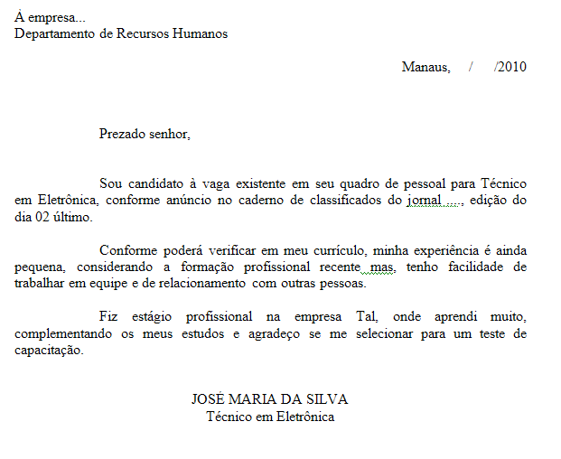 BY S.E.R.: Modelo de Carta de Apresentação