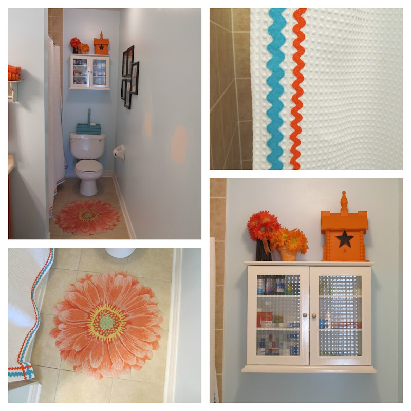 painted the walls turquoise and added several orange accessories. title=