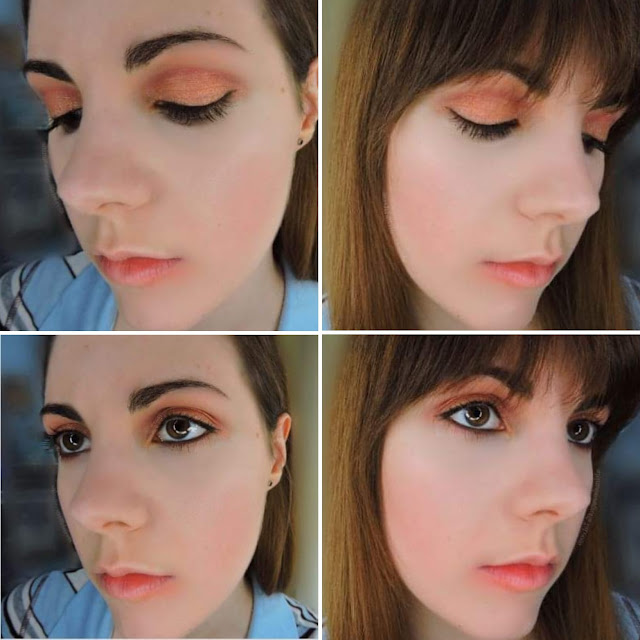 Collage of four photos of Ultima Beauty wearing eyeshadow from Too Faced’s Italian Spritz Eyeshadow palette